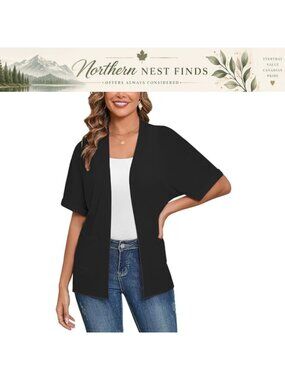 Heymoments Lightweight Short Sleeve Open Front Cardigan with Pockets